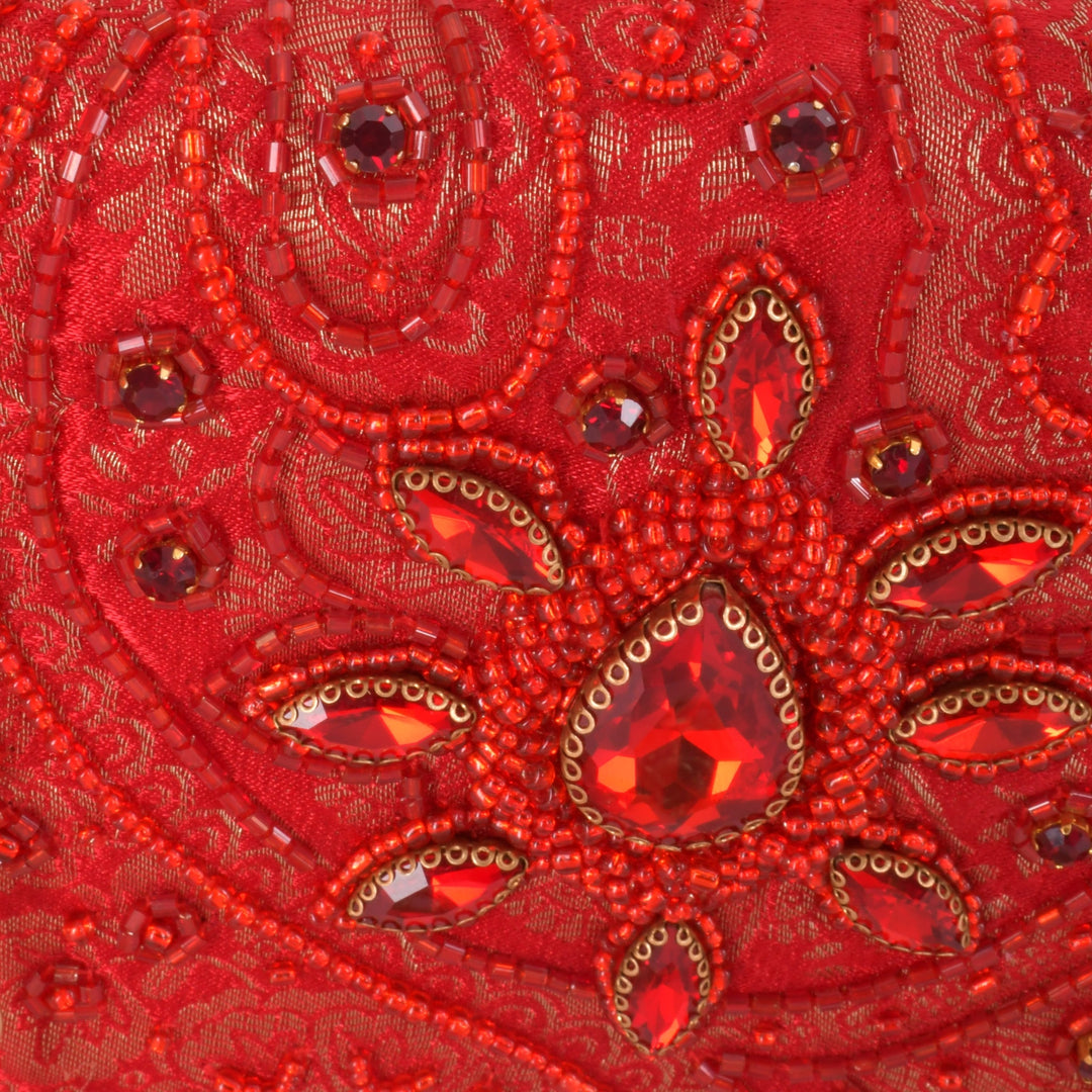 Cerise Hand Embroidered Pearl Red Clutch - Raas