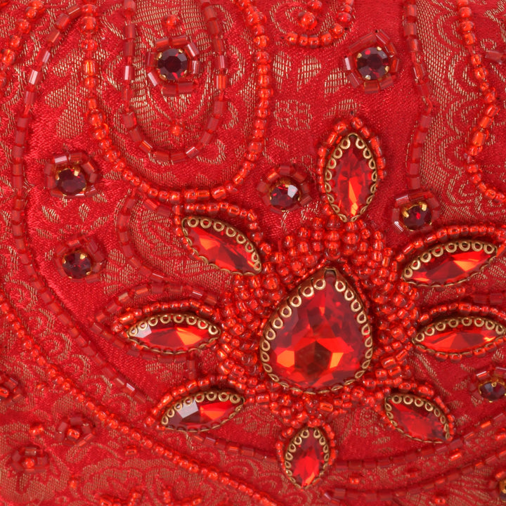 Cerise Hand Embroidered Pearl Red Clutch - Raas