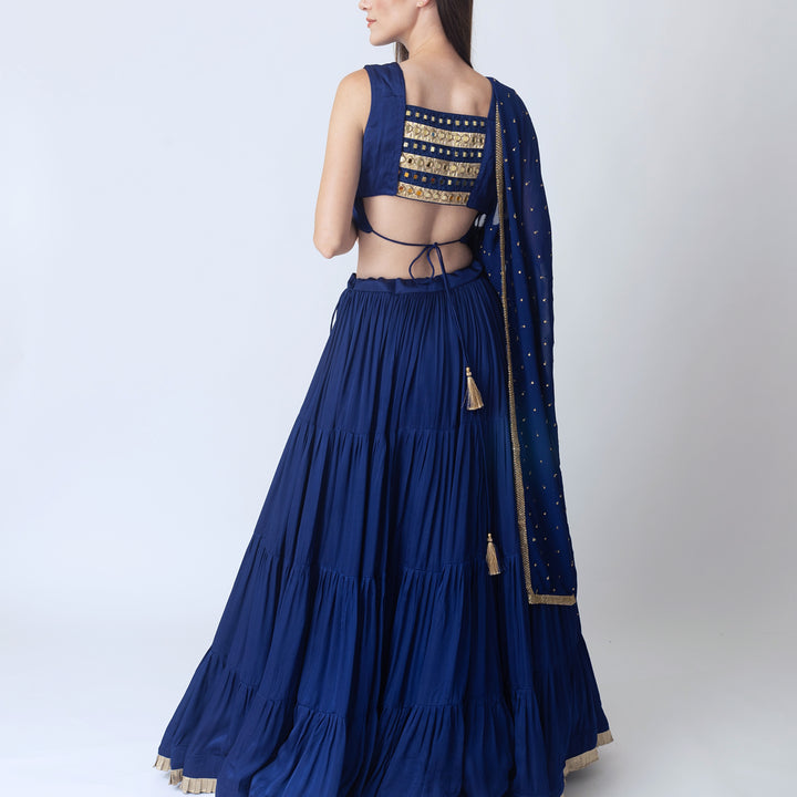 Tori Timeless Royal Blue Lehenga Choli with Gold Trim