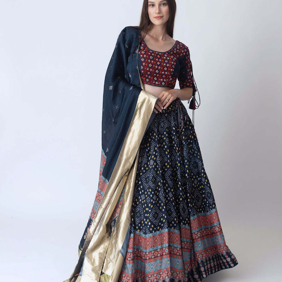 Isabella Bandhani & Arakh Print Lehenga Choli