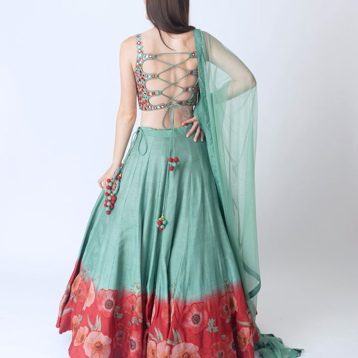 Ava Mint Green Lehenga with Embroidered Blouse and Dupatta