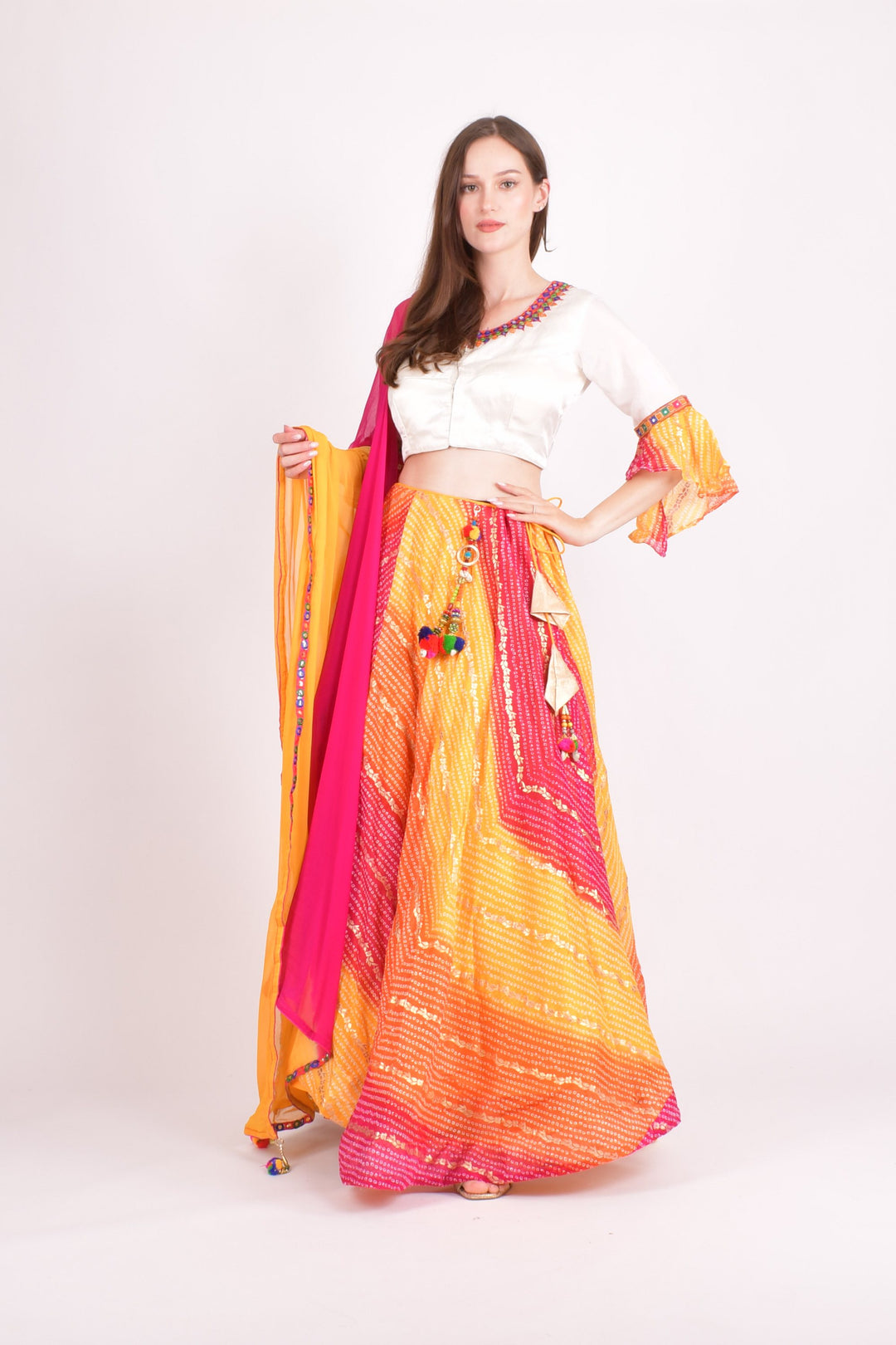 Multi color silk chaniya choli set