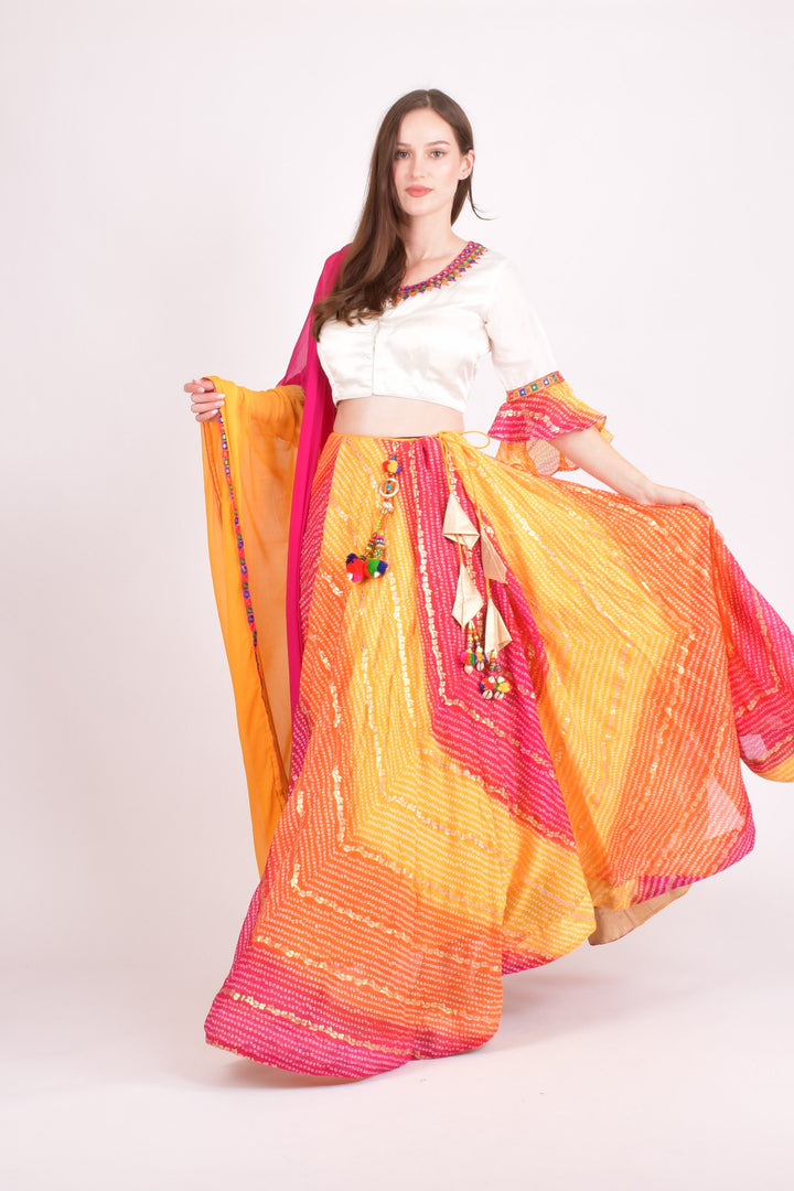 Multi color silk chaniya choli set
