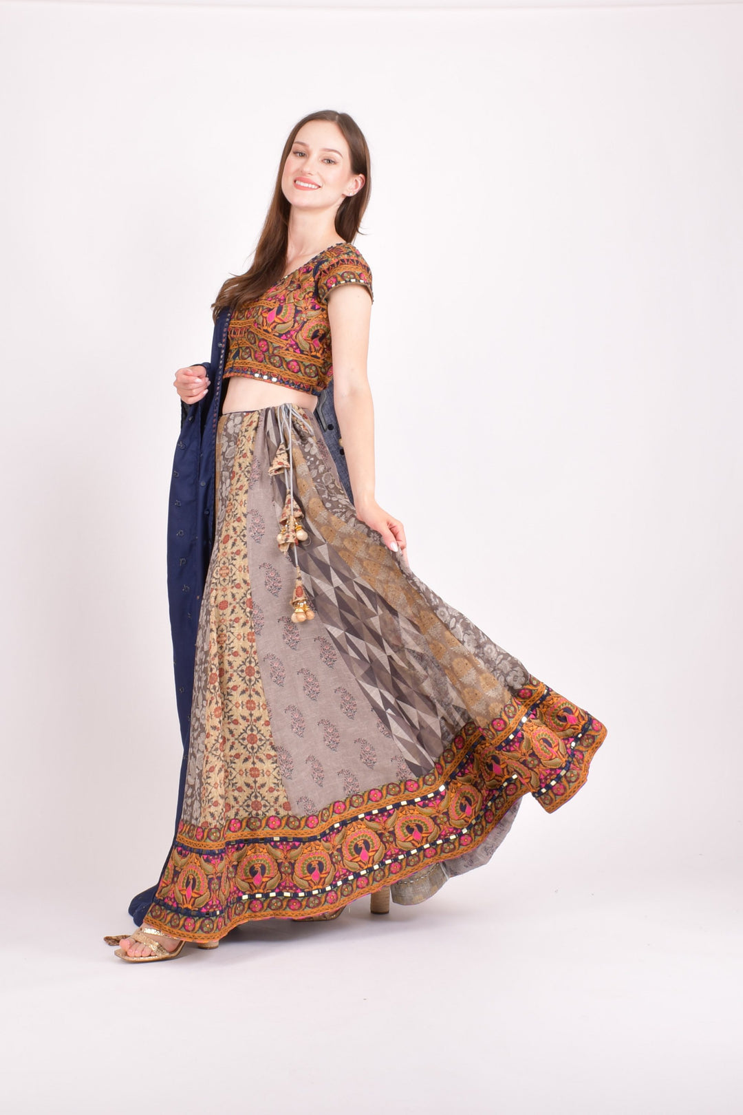 Multi color cotton silk chaniya choli set