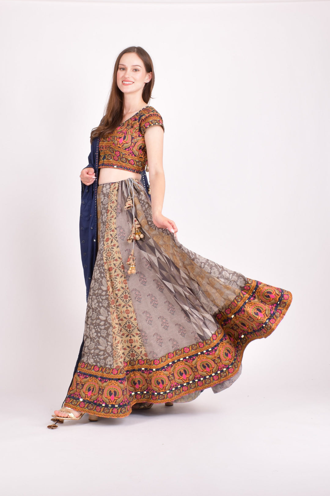 Multi color cotton silk chaniya choli set