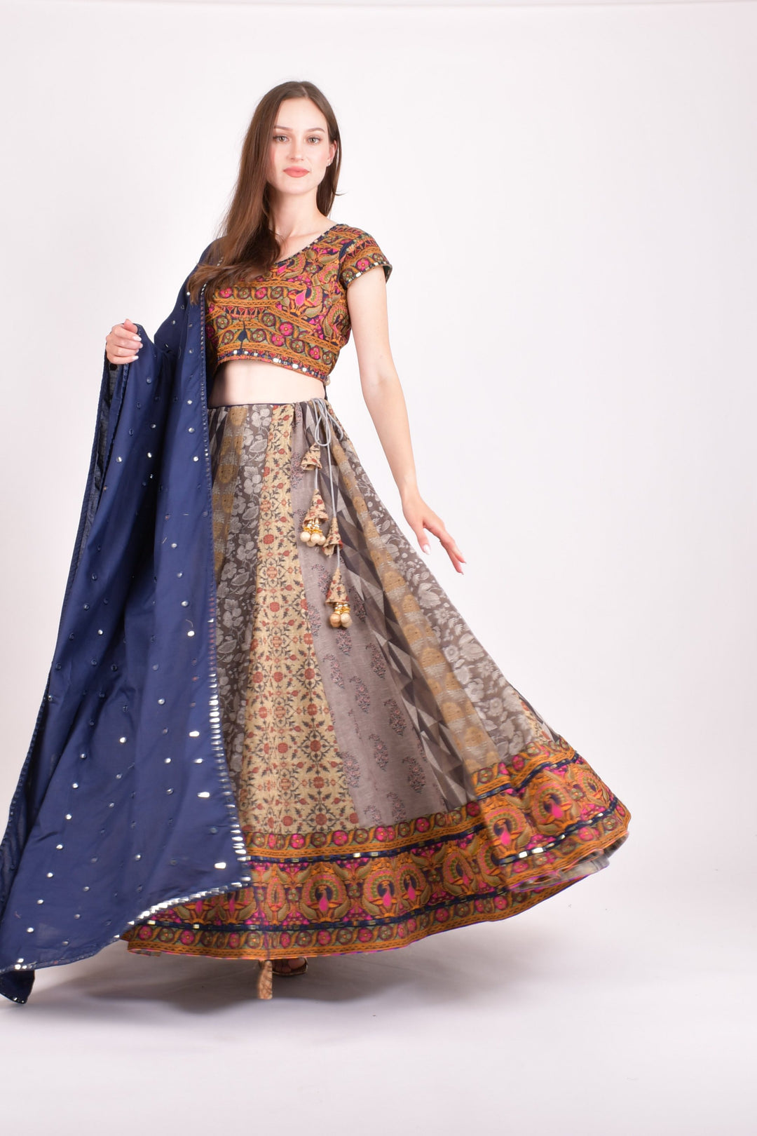 Multi color cotton silk chaniya choli set