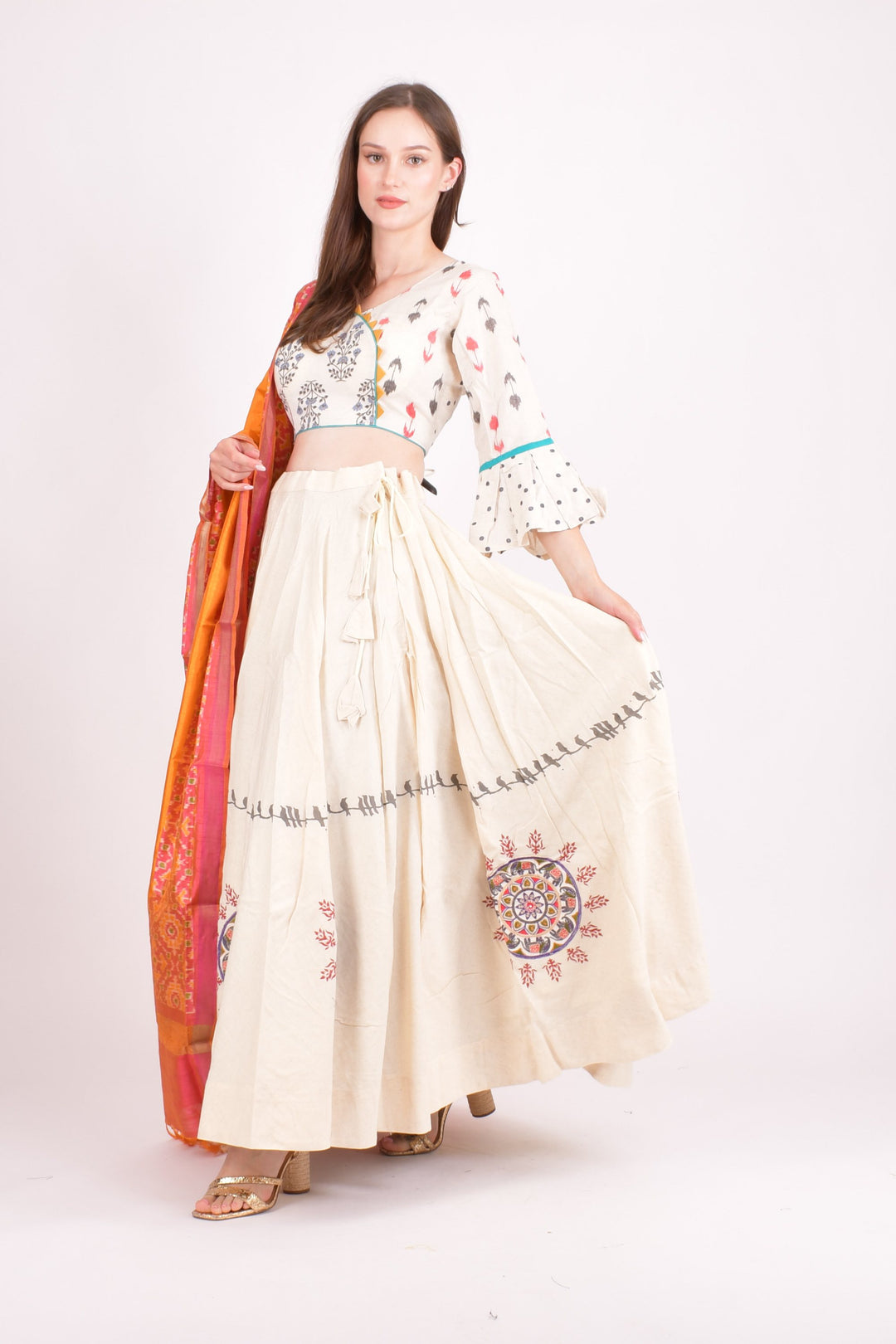 Off white cotton silk chaniya choli set
