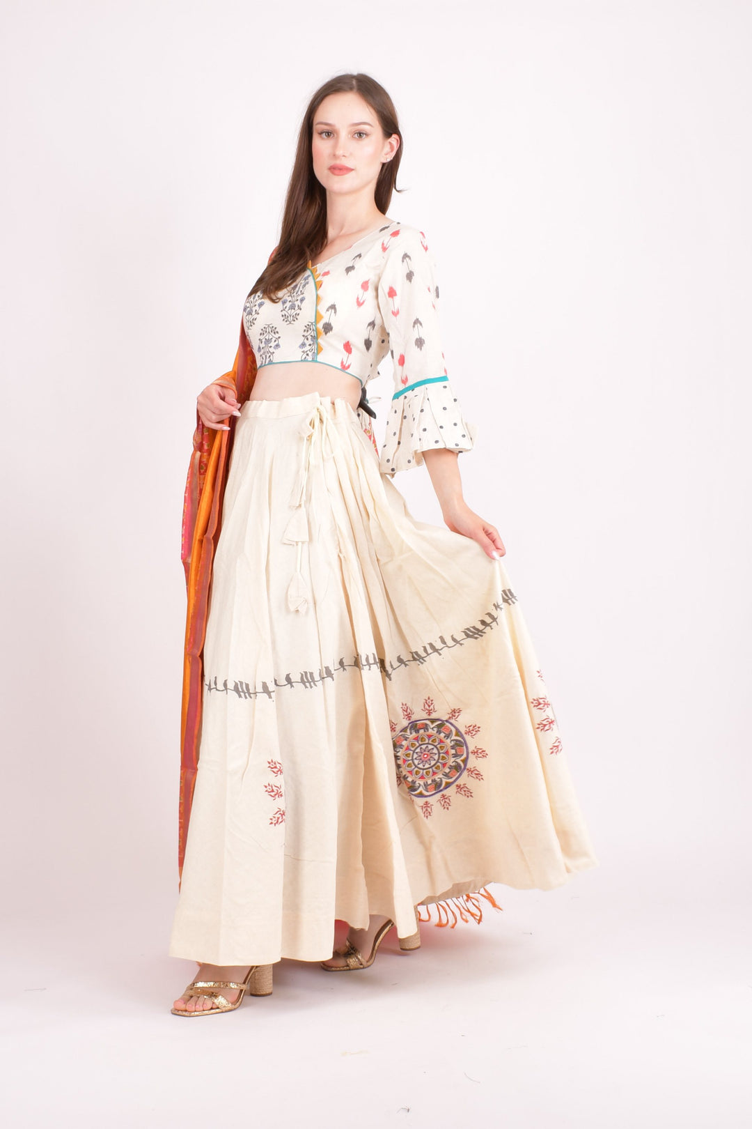 Off white cotton silk chaniya choli set