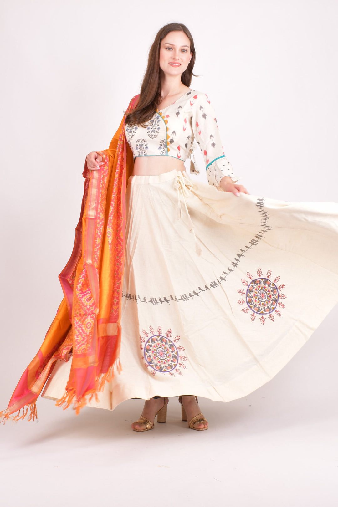 Off white cotton silk chaniya choli set