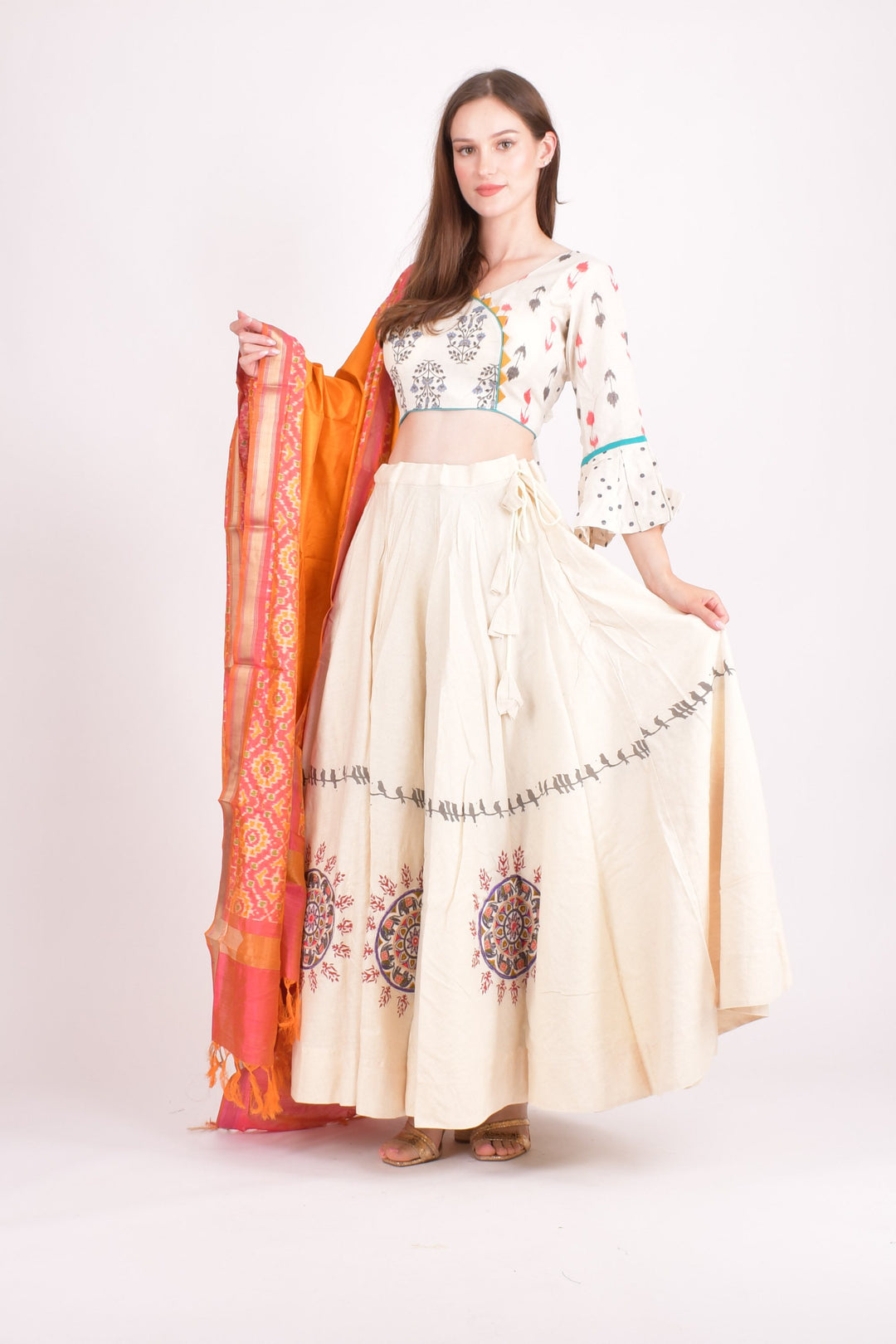 Off white cotton silk chaniya choli set