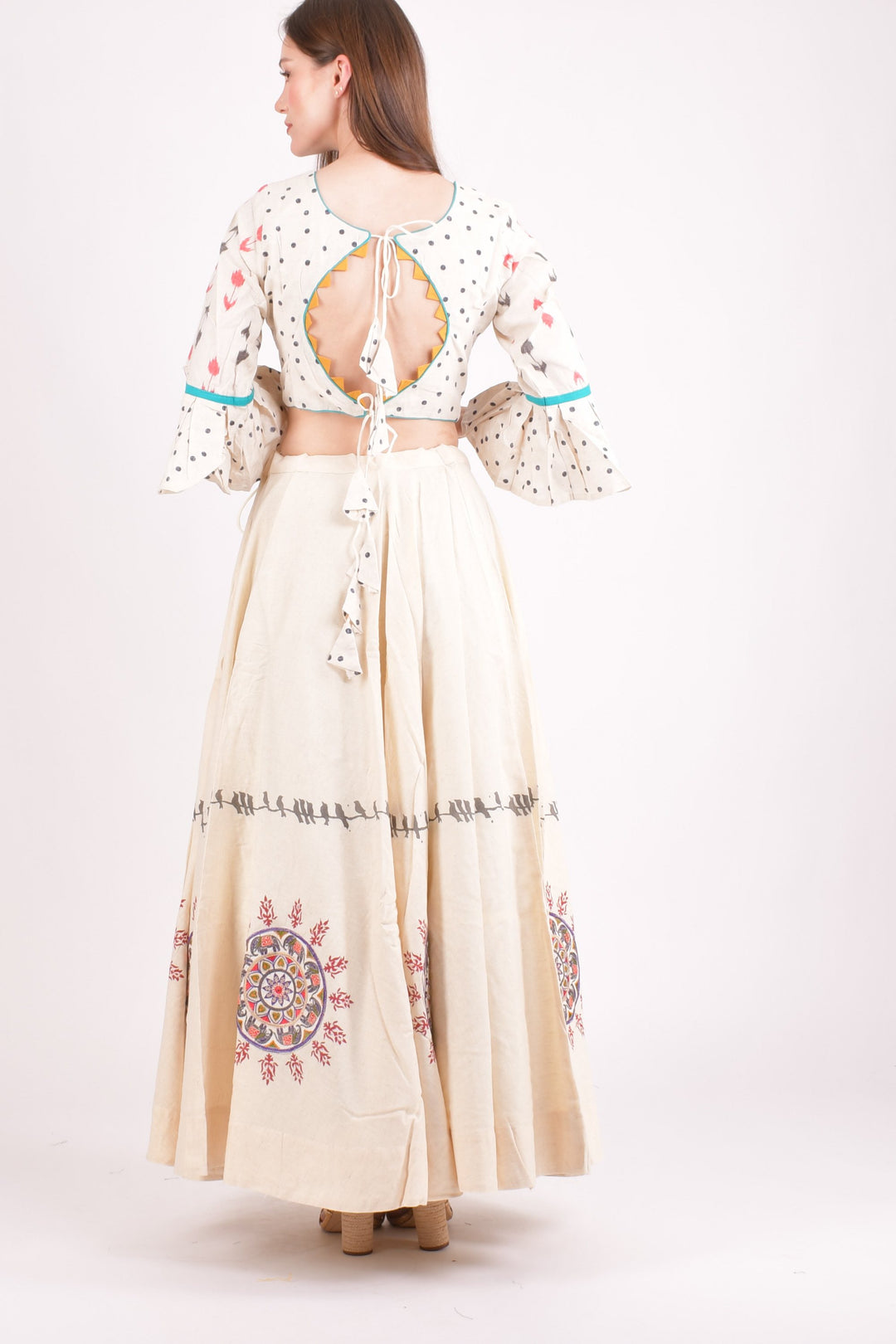 Off white cotton silk chaniya choli set