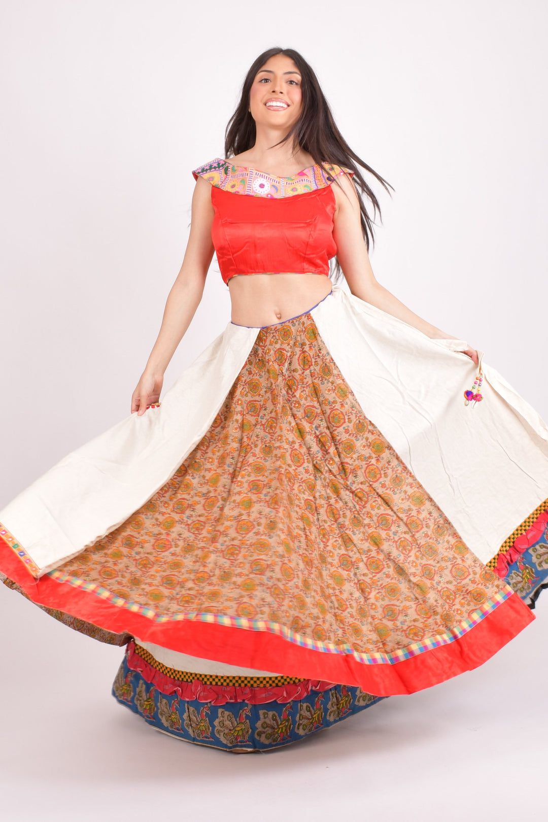 Multi color cotton layered chaniya choli set