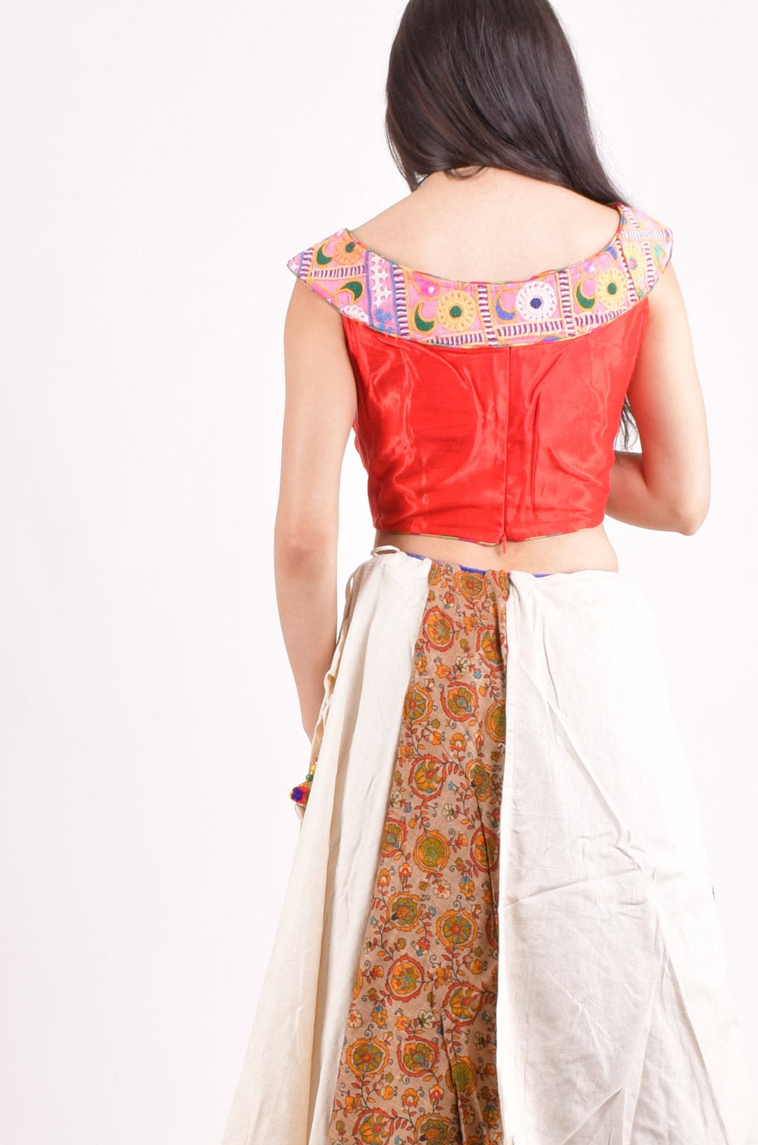 Multi color cotton layered chaniya choli set