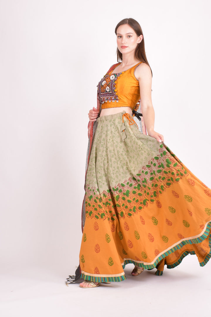 Multi color cotton hand block chaniya choli set