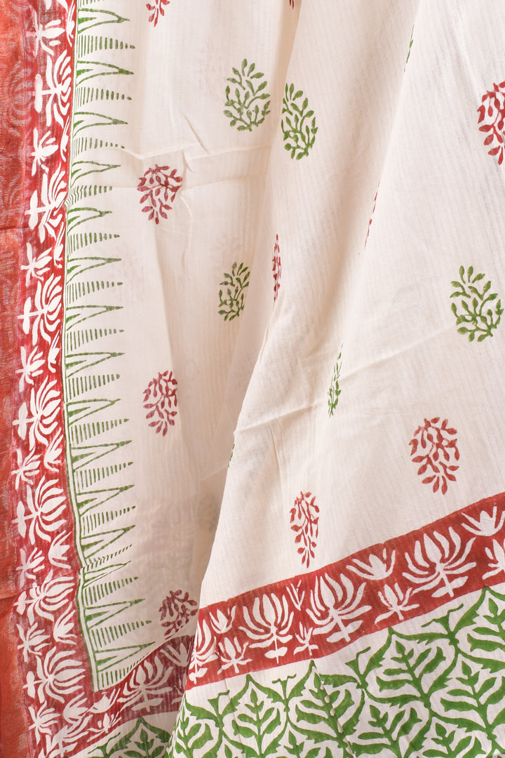 Off white cotton hand blocked chaniya choli