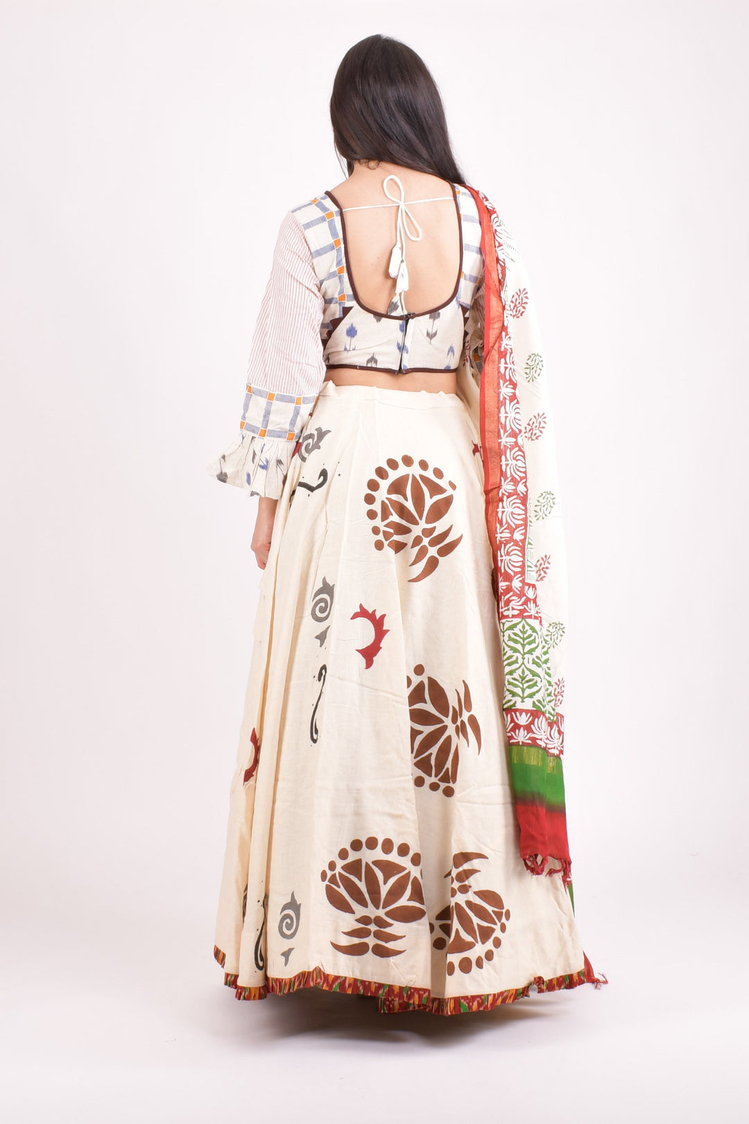 Off white cotton hand blocked chaniya choli