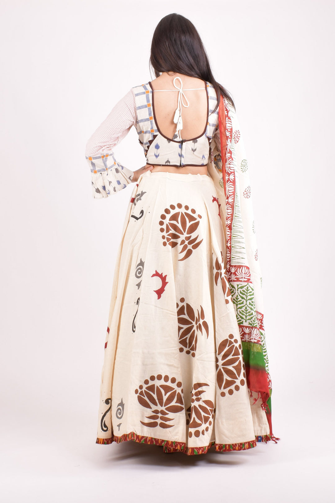 Off white cotton hand blocked chaniya choli