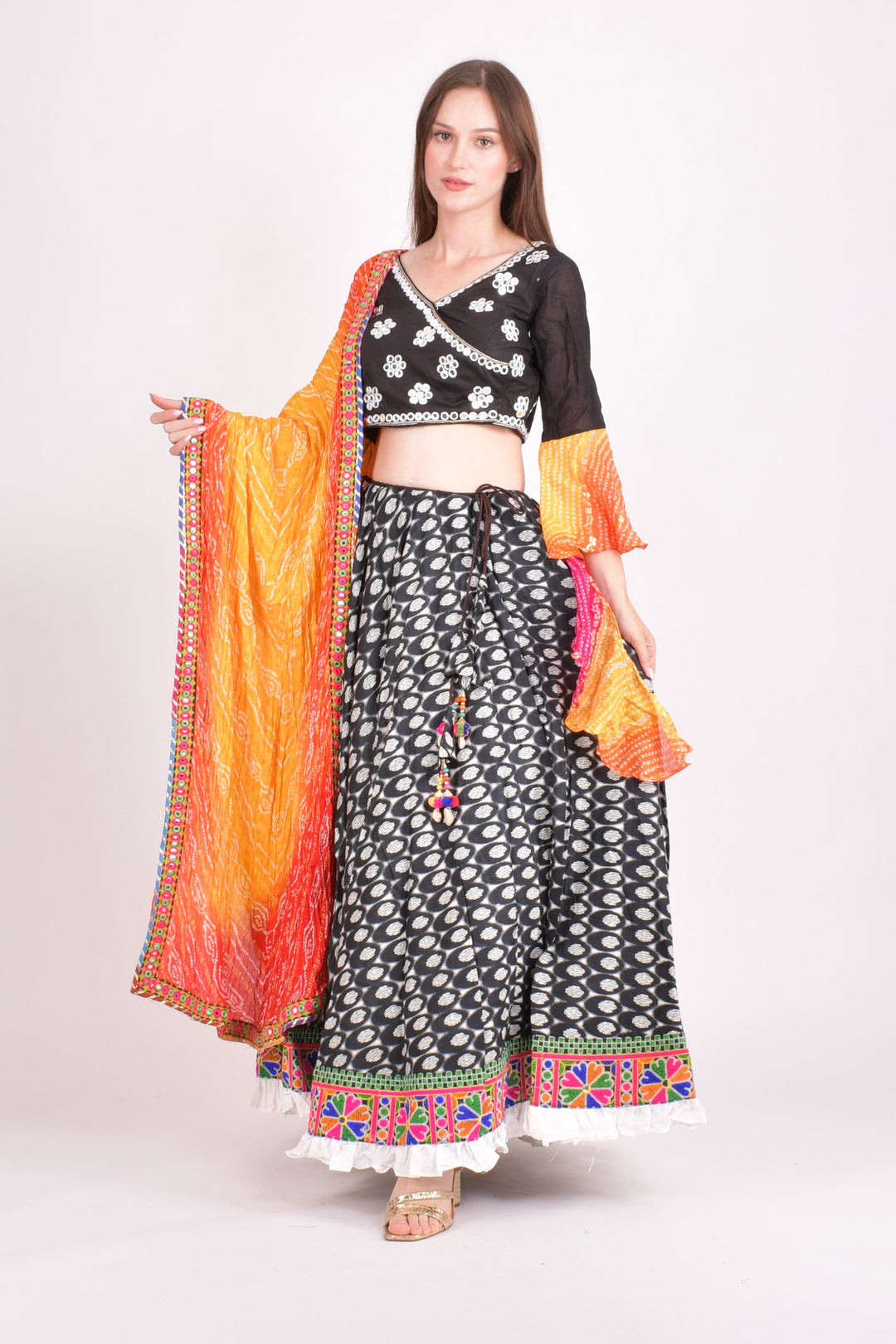 Multi color cotton hand block chaniya choli set
