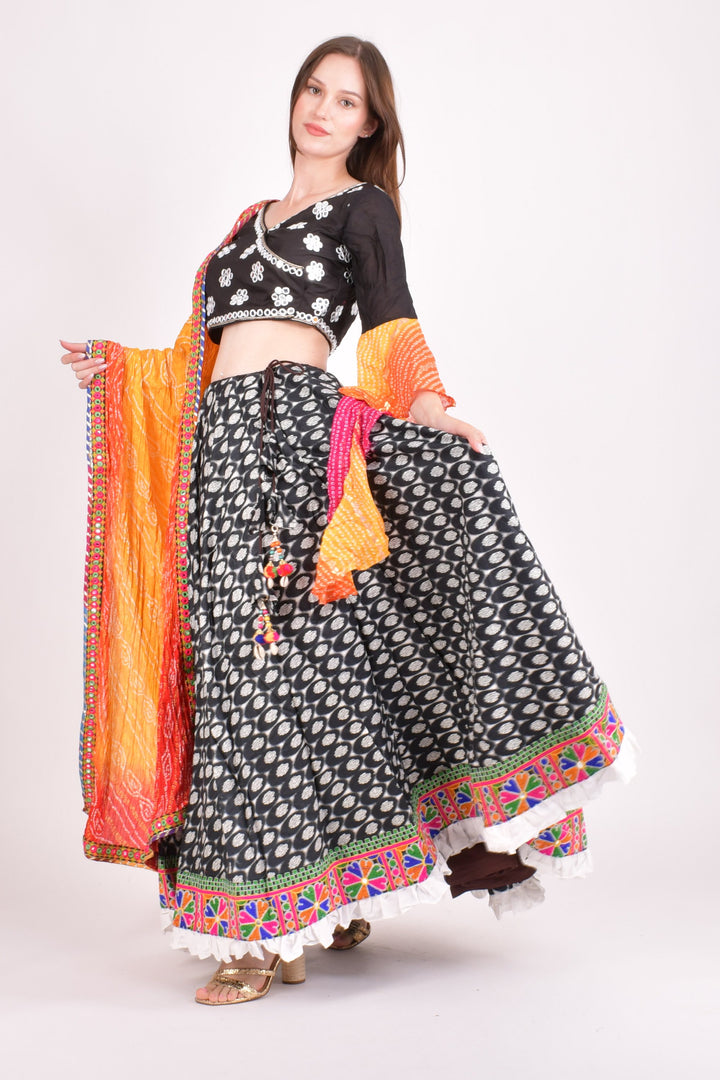 Multi color cotton hand block chaniya choli set