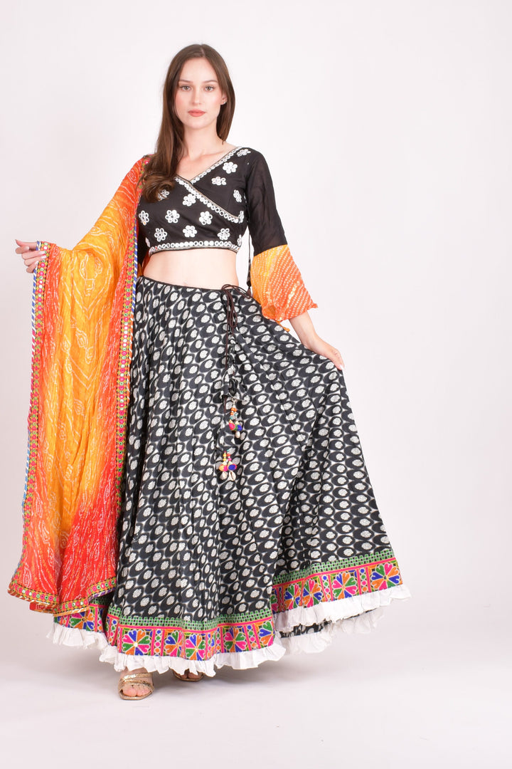 Multi color cotton hand block chaniya choli set