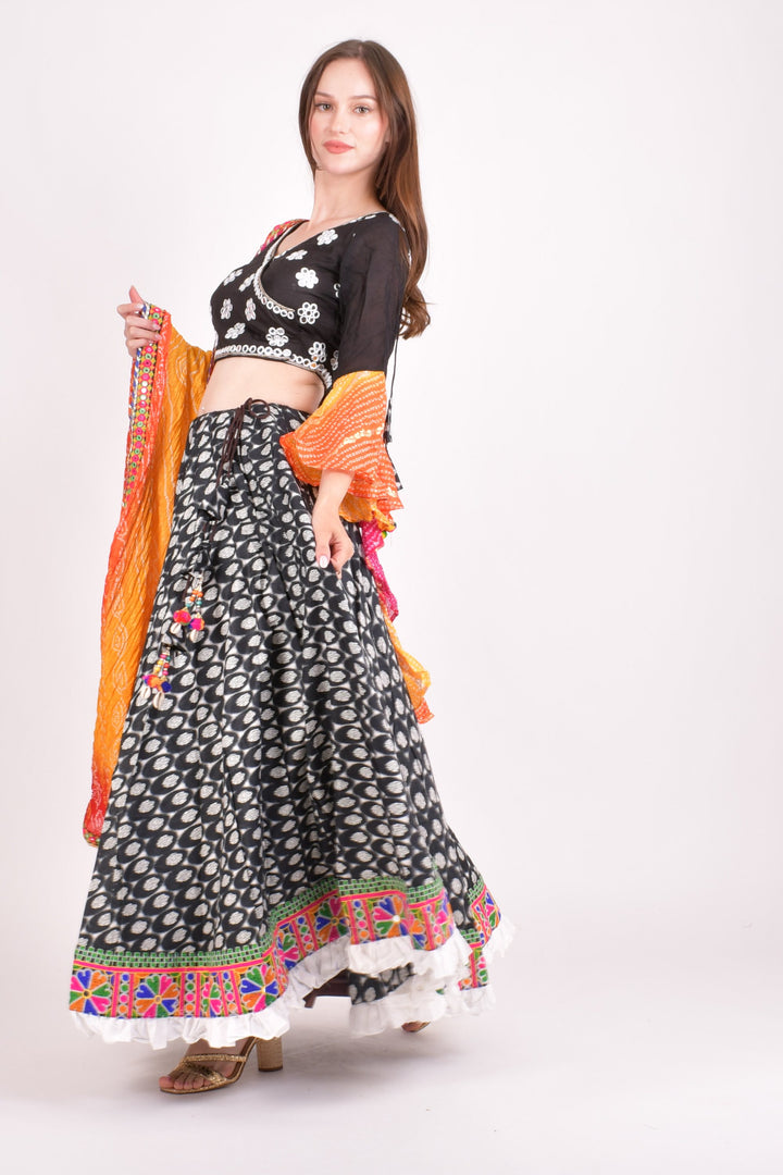 Multi color cotton hand block chaniya choli set