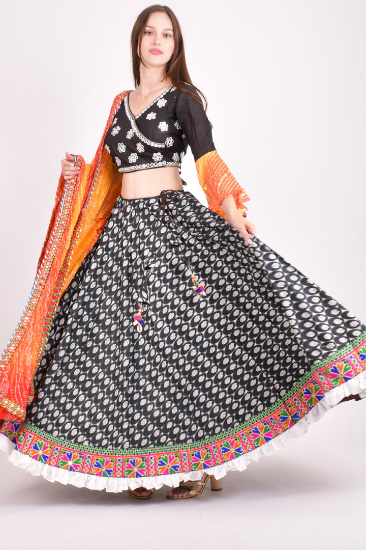 Multi color cotton hand block chaniya choli set