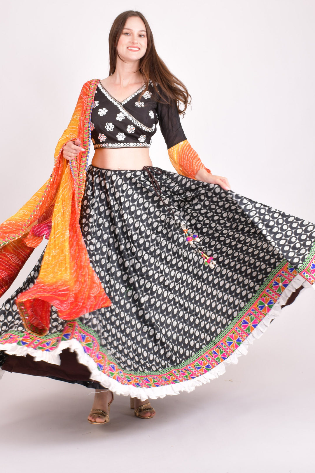 Multi color cotton hand block chaniya choli set