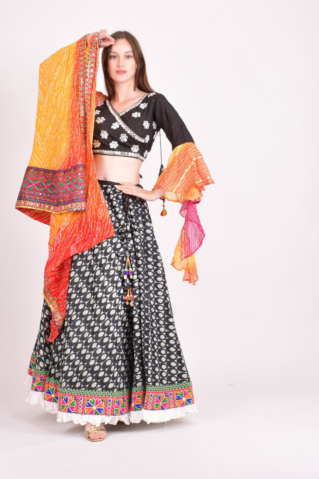 Multi color cotton hand block chaniya choli set