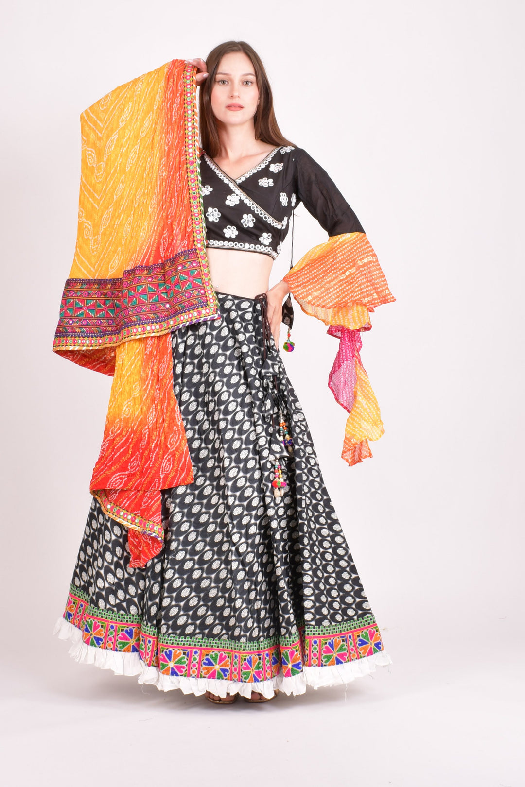Multi color cotton hand block chaniya choli set