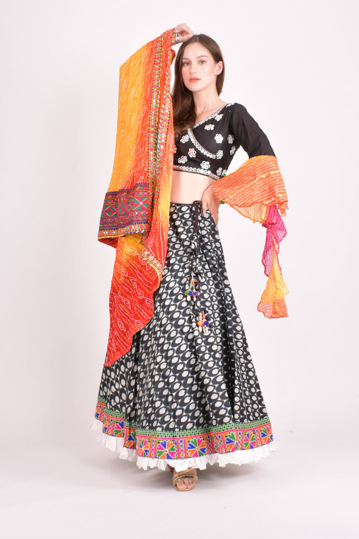 Multi color cotton hand block chaniya choli set