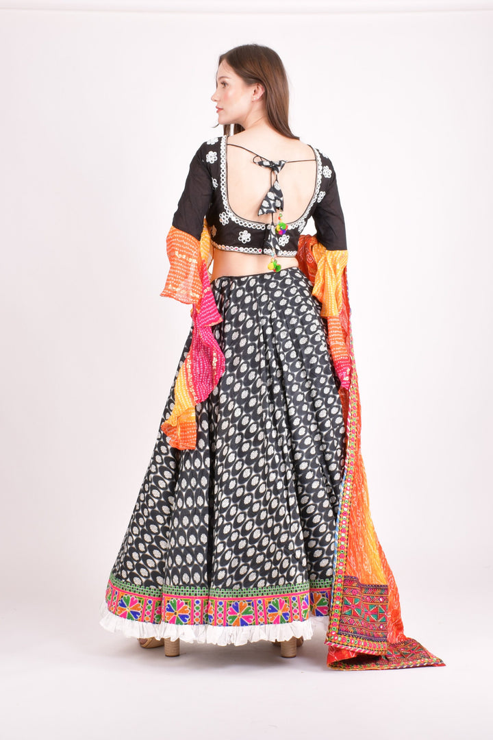 Multi color cotton hand block chaniya choli set