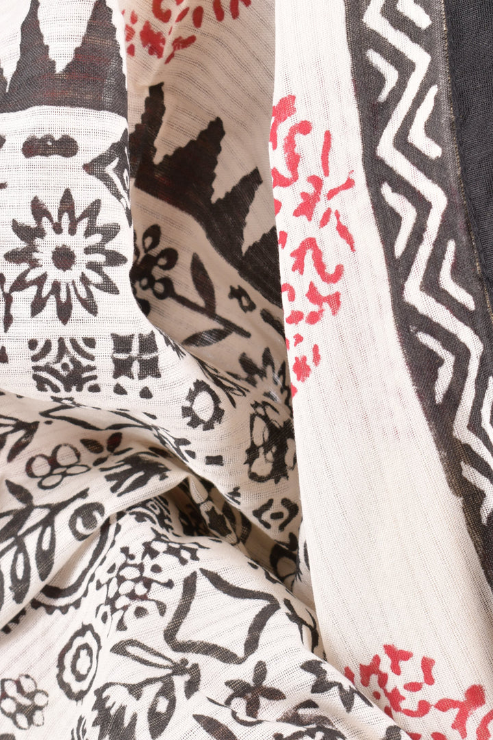 Off white cotton hand blocked chaniya choli