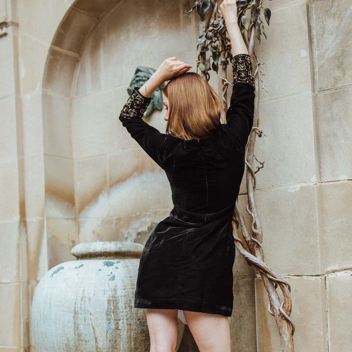D1055 black dress with hand embroidery-dresses-[Tunics]-[Womens Tops]-[Croptops]