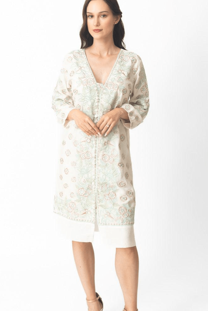 Keya Midi Dress with Floral Hand Embroidery - Raas