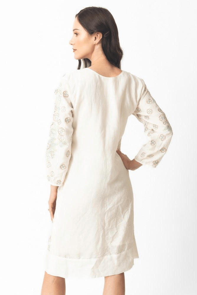 Keya Midi Dress with Floral Hand Embroidery - Raas