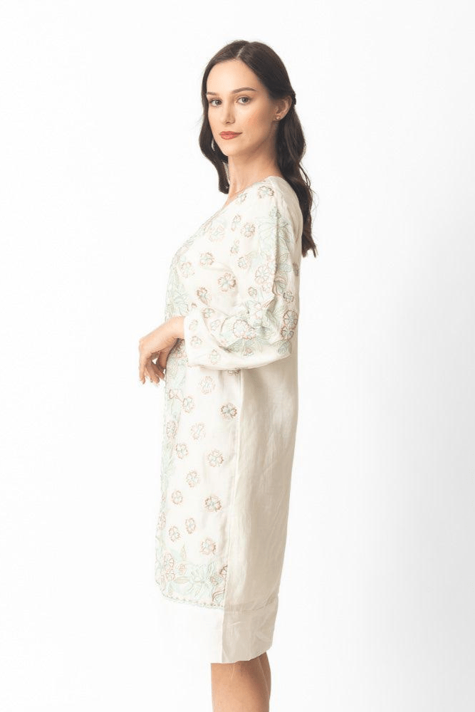 Keya Midi Dress with Floral Hand Embroidery - Raas