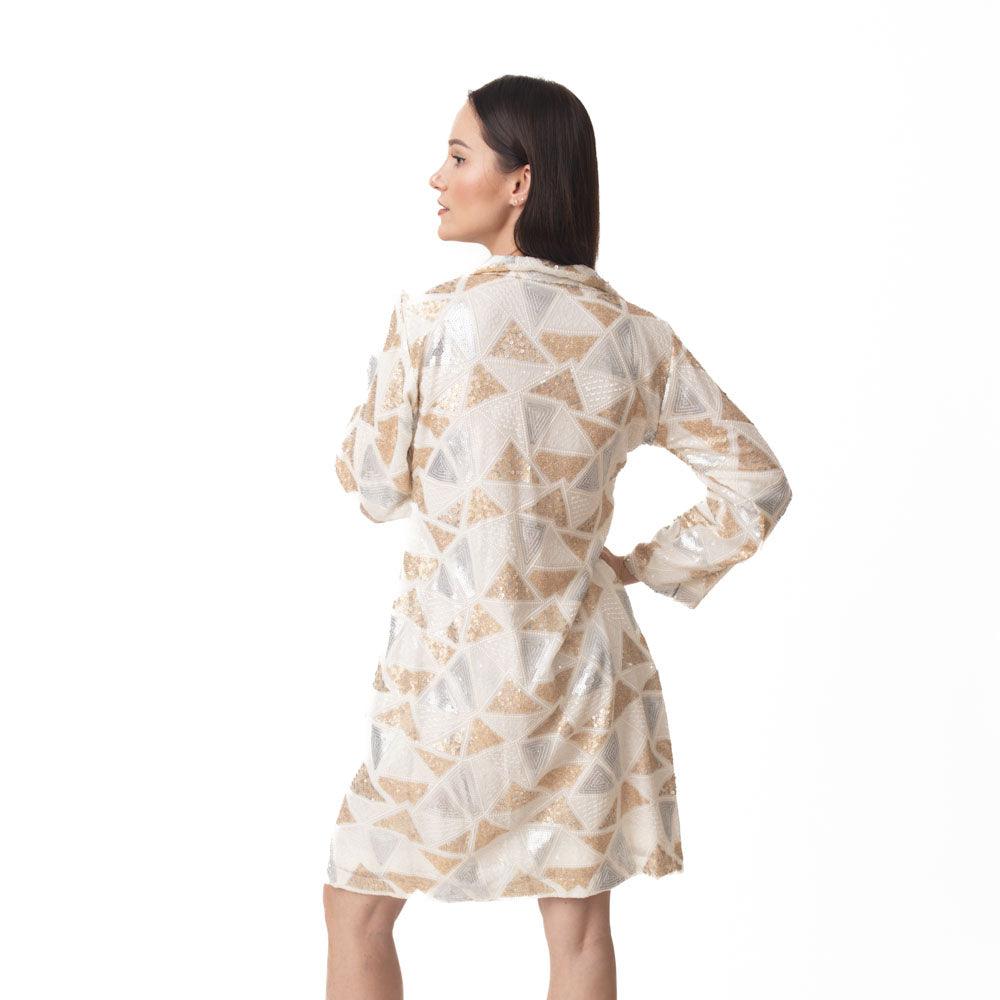 Lara Blazer Dress with All over Gold and Silver Sequins Work - Raas