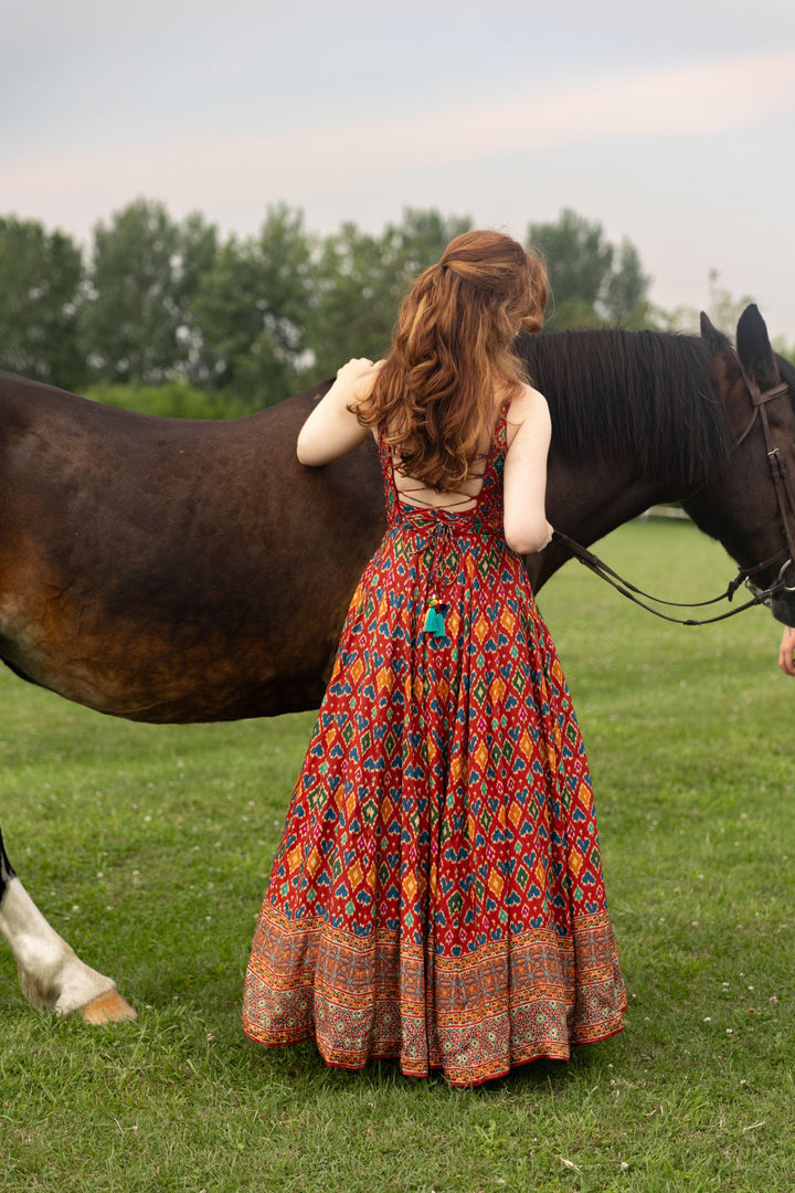 Louisa Red Dress with Patola Print - Raas