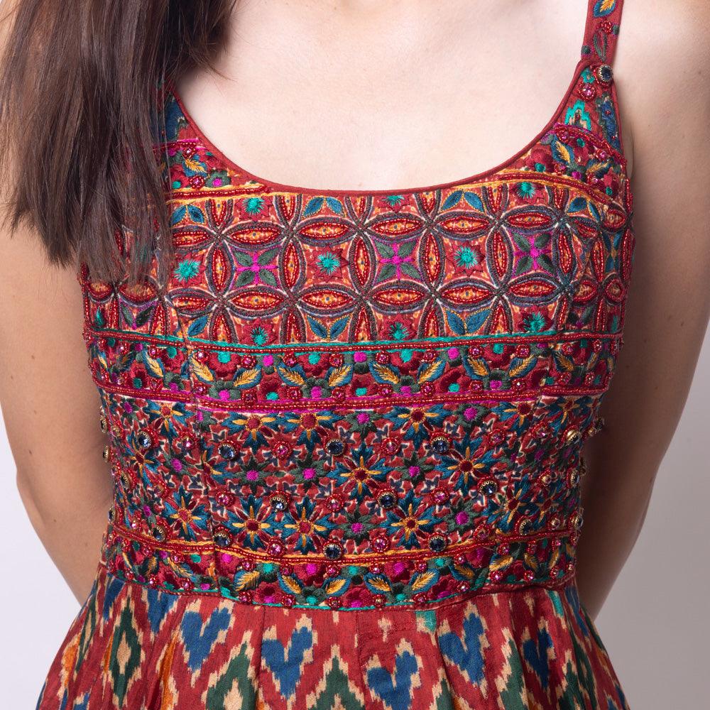 Louisa Red Dress with Patola Print - Raas