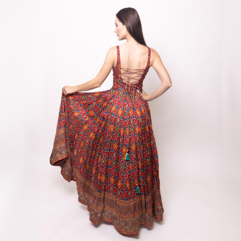Louisa Red Dress with Patola Print - Raas