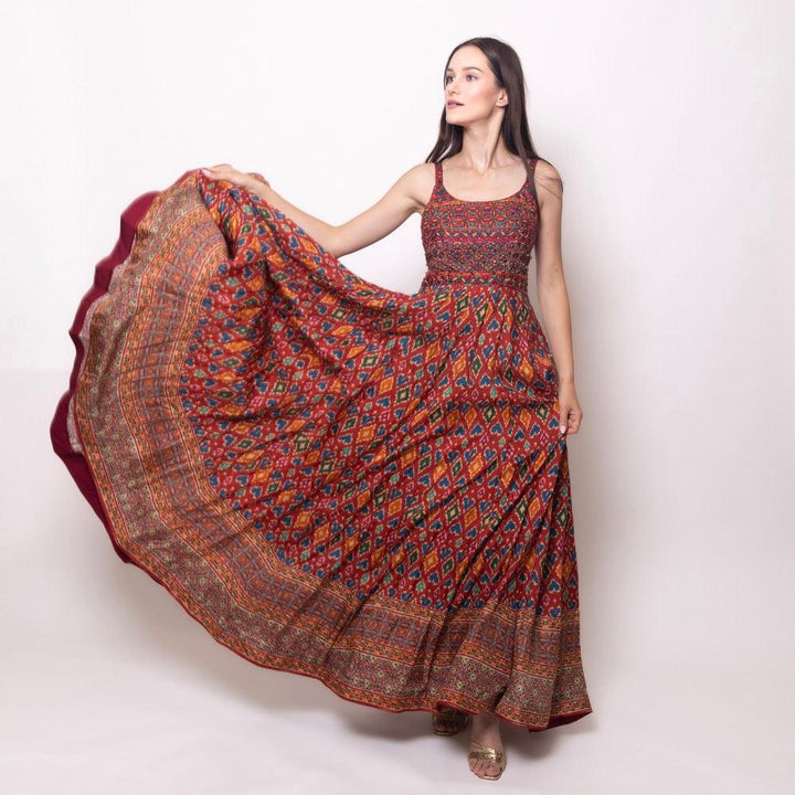Louisa Red Dress with Patola Print - Raas