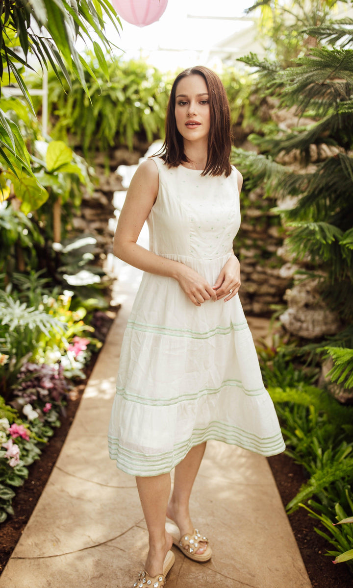 Saloni White Midi Dress with Embroidery - Raas