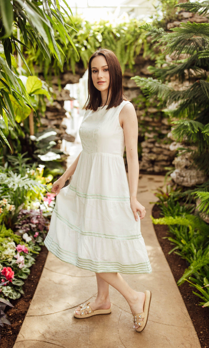 Saloni White Midi Dress with Embroidery - Raas
