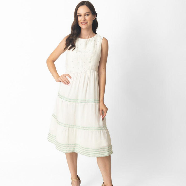 Saloni White Midi Dress with Embroidery - Raas