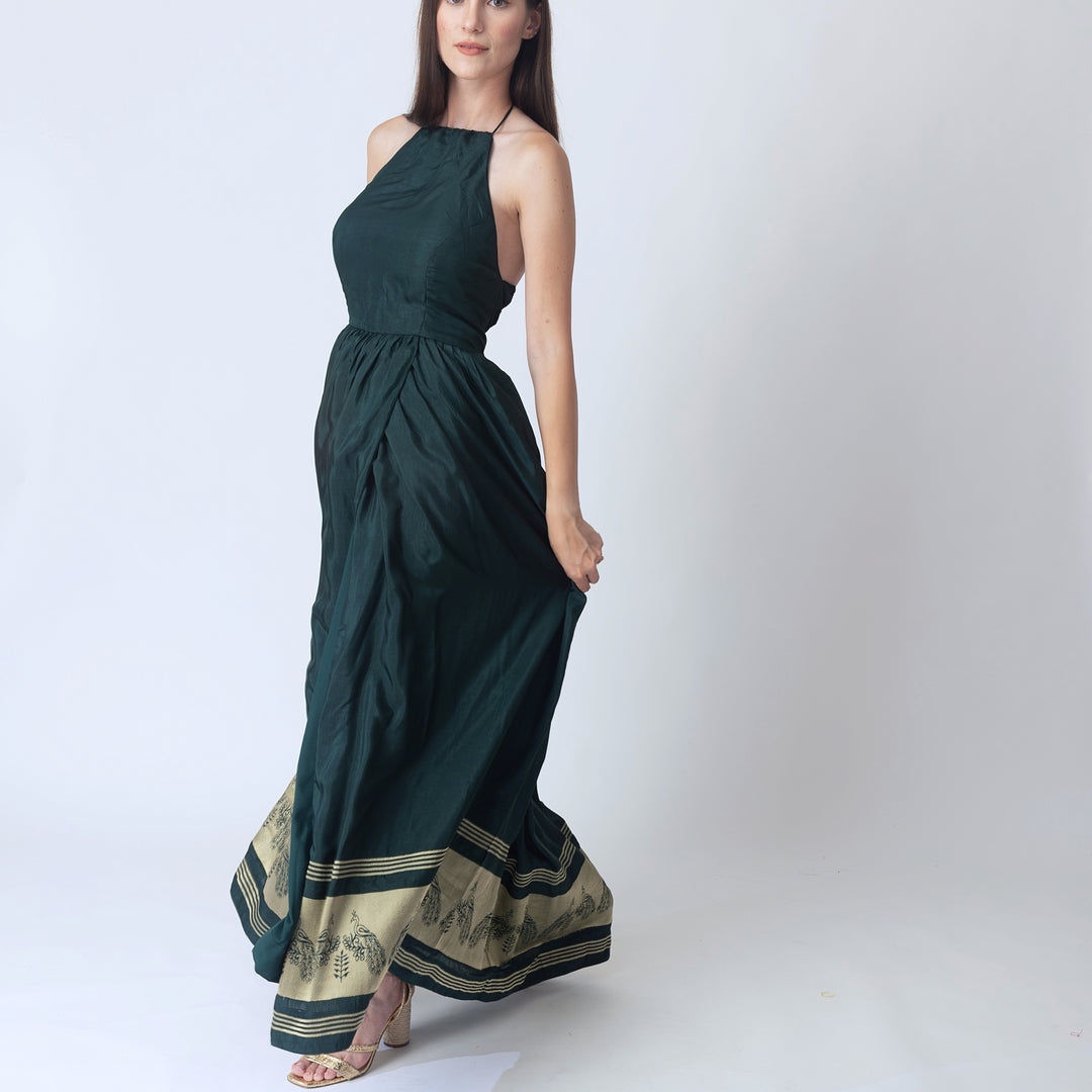 Ceres Green Dress with Jacquard  ham