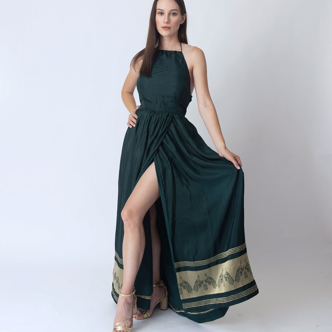 Ceres Green Dress with Jacquard  ham