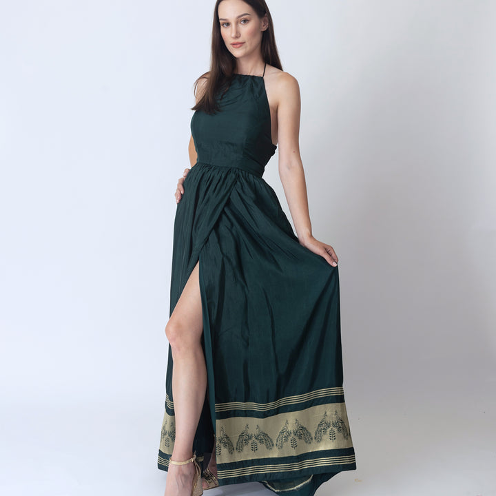 Ceres Green Dress with Jacquard  ham