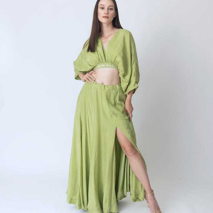 Juliet Green Flowy Two Piece Set with Slit