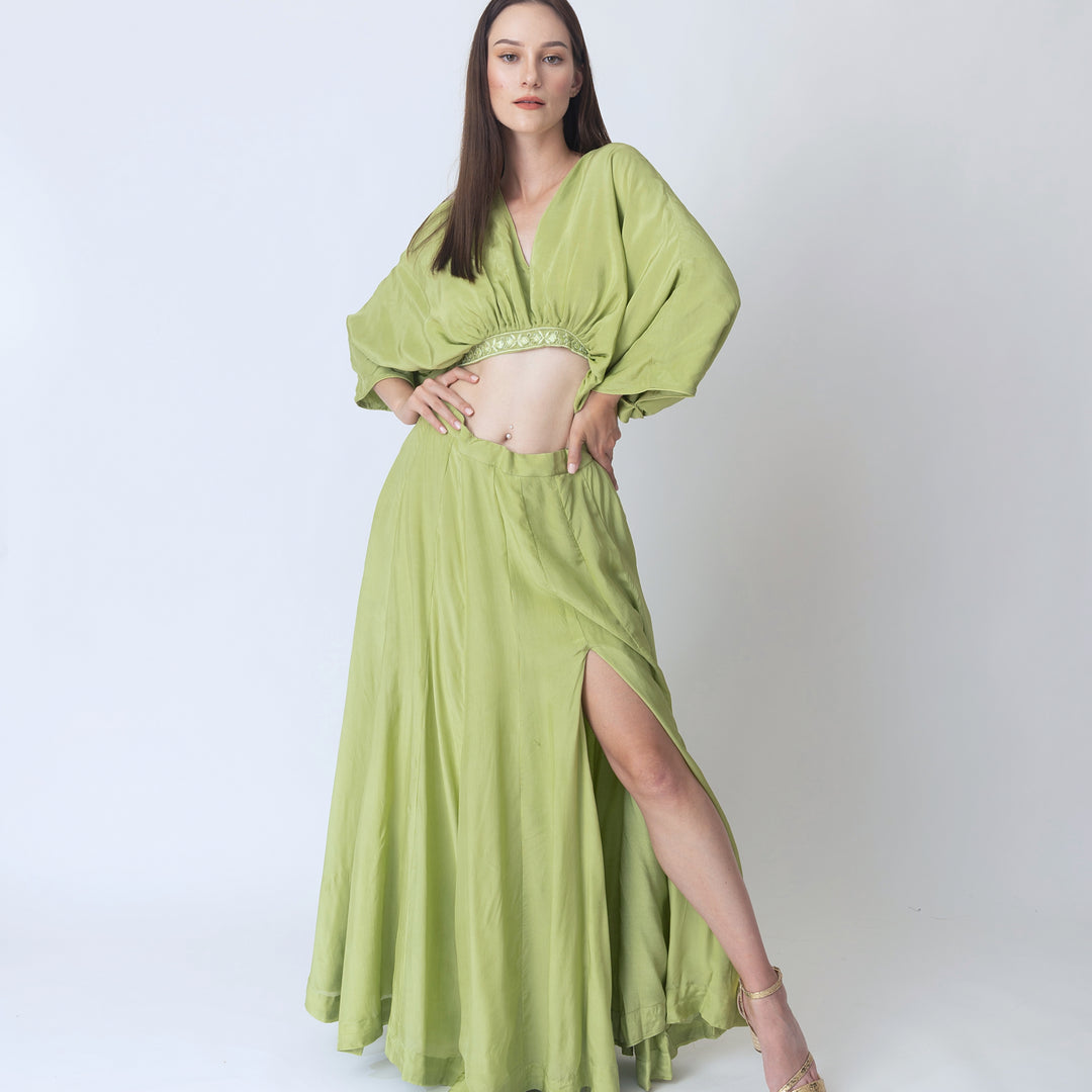 Juliet Green Flowy Two Piece Set with Slit