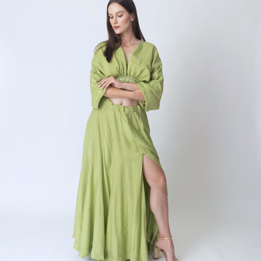 Juliet Green Flowy Two Piece Set with Slit